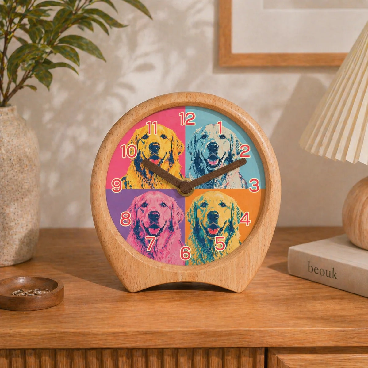 Bespoke Pet Art Clock - Custom UV-Printed Solid Wood Desk Clock