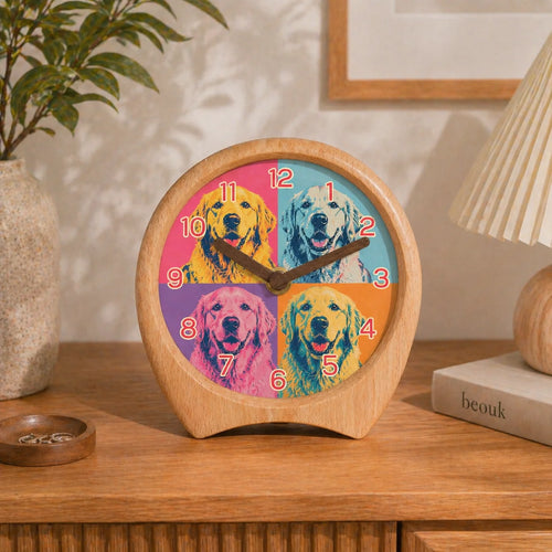 Bespoke Pet Art Clock - Custom UV-Printed Solid Wood Desk Clock