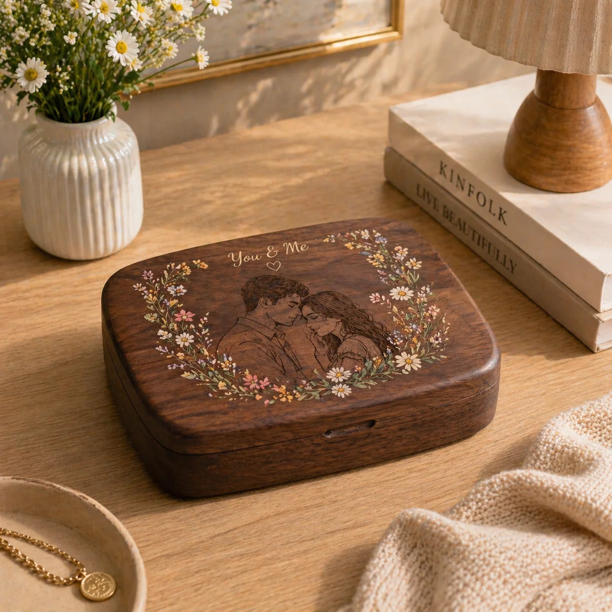 Minimalist Black Walnut EDC Storage Box - Bespoke UV Art Edition